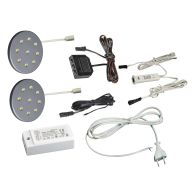 КСС КОМПЛЕКТ ИЗ 2-х LED СВЕТ-КОВ FR-19 кругл. серебро/тепл.свет/блок/ИК-выкл/сет.шнур (19.143.35.577)