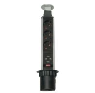 Блок розеток выдв.вертик. Compact, СЕРЫЙ, 3 розетки EURO, 250В, макс.3.5кВт, 2USB макс.2,1A, IP20, 301х85мм, D=60мм (11.103.09.012)