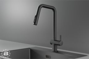 KS-7273, ГРАФИТ МАТОВЫЙ, Смеситель кухонный с выдвижным изливом с переключением на душ и фильтром,сталь