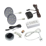 КСС КОМПЛЕКТ ИЗ 2-х LED СВЕТ-КОВ FR-19 кругл. серебро/тепл.свет/блок/выкл/сет.шнур (19.143.35.691)