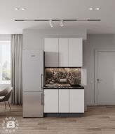 Кухня Hi-Tech 1,2м прямая Марквина, Белый платиновый с тумбой 45