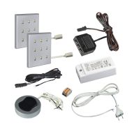 КСС КОМПЛЕКТ ИЗ 2-х LED СВЕТ-КОВ FR-18 квадрат серебро/тепл.свет/блок/выкл/сет.шнур (19.143.35.683 )