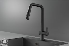 KS-7273, ЧЕРНЫЙ МАТОВЫЙ, Смеситель кухонный с выдвижным изливом с переключением на душ и фильтром,сталь