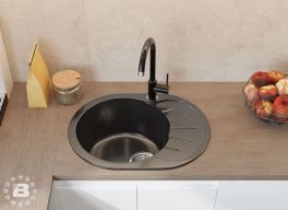 GranFest Композит Мойка RONDO 580L  1-чаша+крыло 579*445мм черный арт.GF-R-580L черный