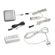 КСС КОМПЛЕКТ ИЗ 1-го LED СВЕТ-КА PL-18 квадрат серебро/тепл.свет/блок/ИК-выкл/сет.шнур (19.143.35.571)