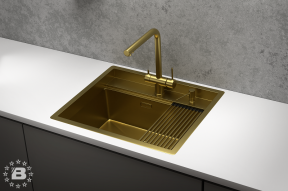 KS-6051, ЗОЛОТО САТИН, стальная кухонная мойка KITCHEN SPACE