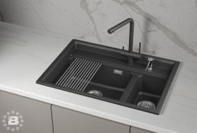KS-7302i, ЧЁРНЫЙ кухонная мойка, кварц