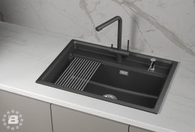 KS-7301i, ЧЁРНЫЙ кухонная мойка, кварц