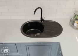 GranFest Композит Мойка RONDO 750L  1-чаша+крыло 750*460мм черный арт.GF-R-750L черный