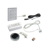 KCC КОМПЛЕКТ ИЗ 1-го LED СВЕТ-КА FR-18 квадрат серебро/тепл.свет/блок/выкл/сет.шнур (19.143.35.677 )