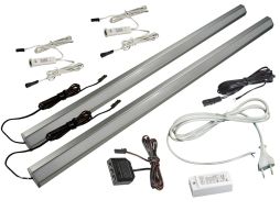 КСС КОМПЛЕКТ УГЛ.ПРОФИЛЯ серебро 2*0,35м с LED ЛЕНТОЙ/холодный свет/блок/ИК-выкл/сет.шнур (19.143.35.695)