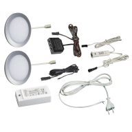 КСС КОМПЛЕКТ ИЗ 2-х LED СВЕТ-КОВ PL-19 кругл. серебро/тепл.свет/блок/ИК-выкл/сет.шнур (19.143.35.580)